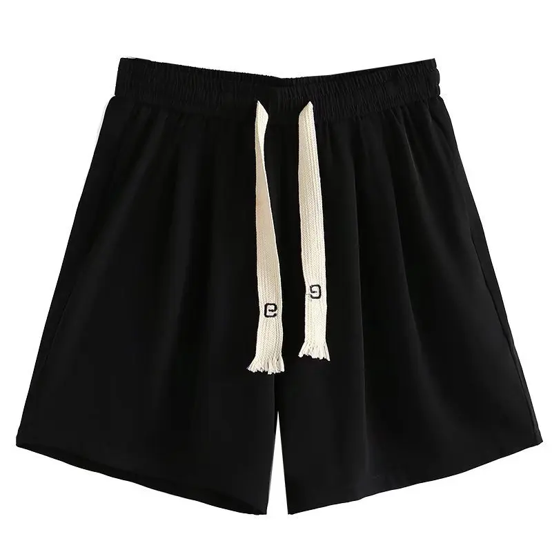 

Plus Size Suit Shorts For Women Clothing Fashion Drawstring High Waist Solid Wide Leg Curve Hot Pants S41-8217