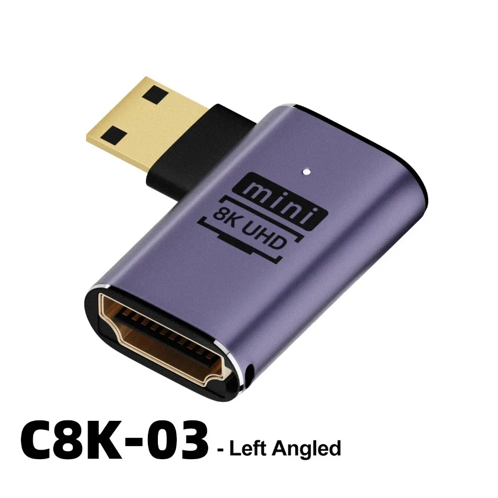 Фото Адаптер, совместимый с HDMI 8K, угловой коннектор 90/270 градусов (штекер-гнездо), мини/микро HDMI-совместимый удлинитель-коннектор №5