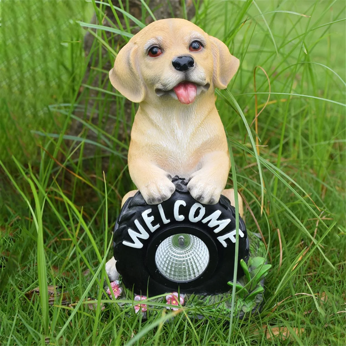 Солнечная садовая статуя собаки приветственный знак со светодиодной подсветкой