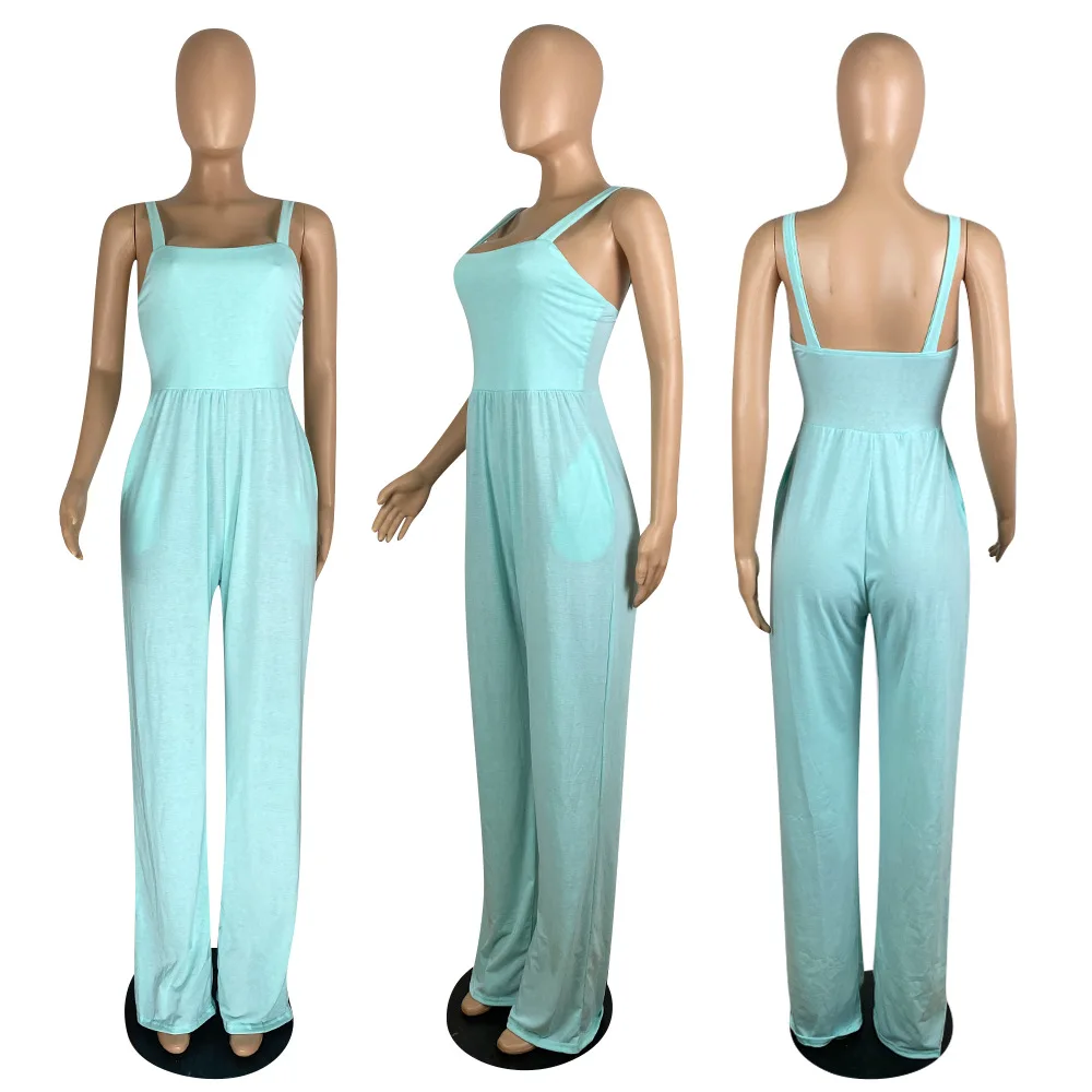 LEOSD Fashion Womens Overalls Elegant Solid Straples Straight Pants Casual One Piece Jump Suits for Women Ladies Jumpsuit