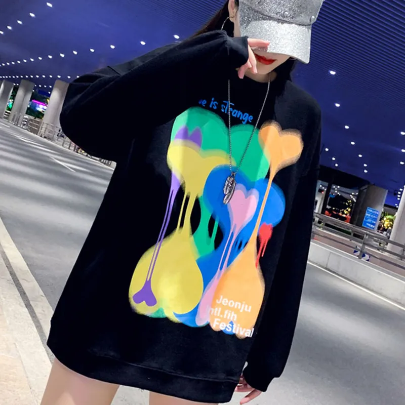 

Sandro Rivers Rainbow Love Graffiti Loose Sweater Fashion Top In Autumn And Winter For Women