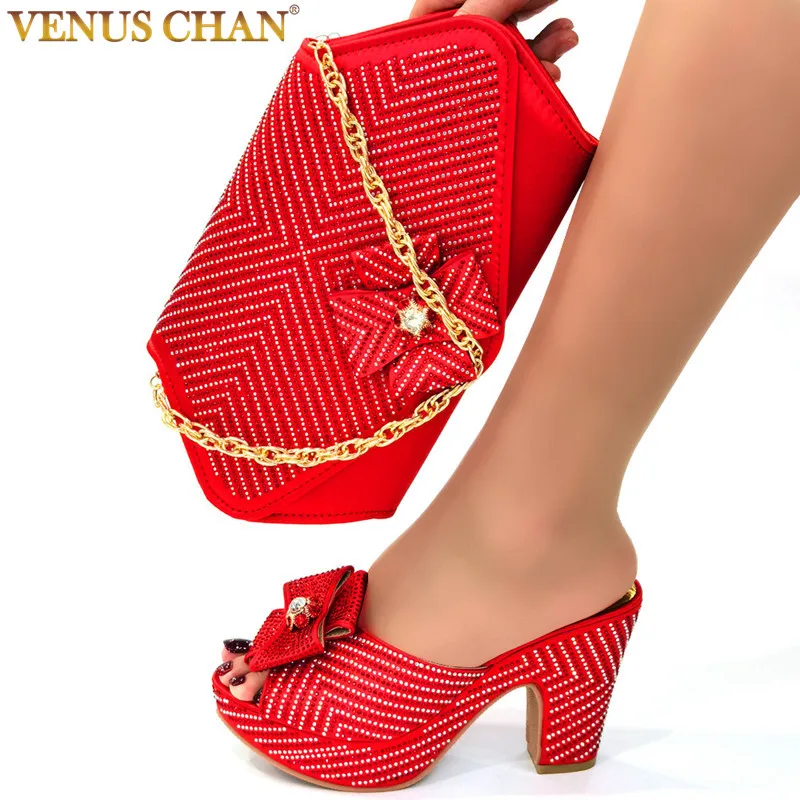 2022 Specials Arrivals Italian Women Shoes and Bag to Match Bag Set Decorate with Rhinestone for Wedding Party