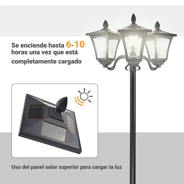 Lampada Da Giardino Solare Outsunny - LED Impermeabile IP44, 120cm, Nero, Con Sensore Di Luce Automatico