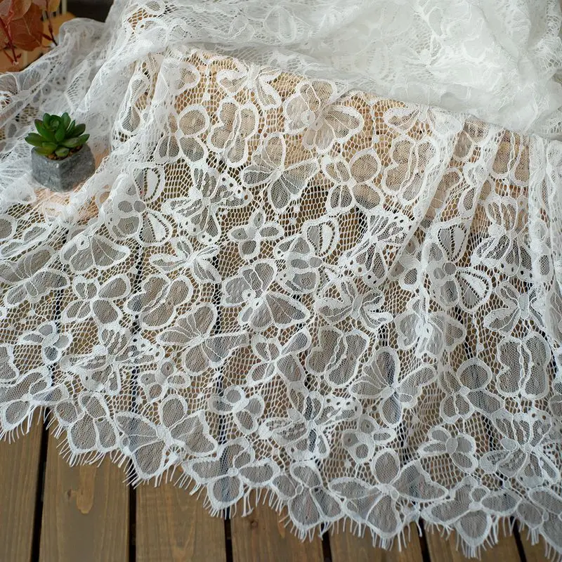 

Chantilly Lace Fabric 3 Meters High Quality Handmade DIY Off White Black Eyelash Lace Trimming,