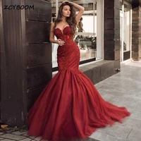 burgundy mermaid formal evening dresses seweetheart shiny beaded 3d appliques sleeveless elegant party guest prom gowns 2022