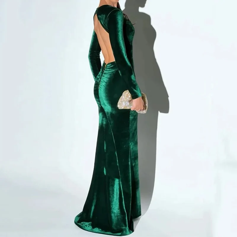 Женское однотонное платье с длинным рукавом