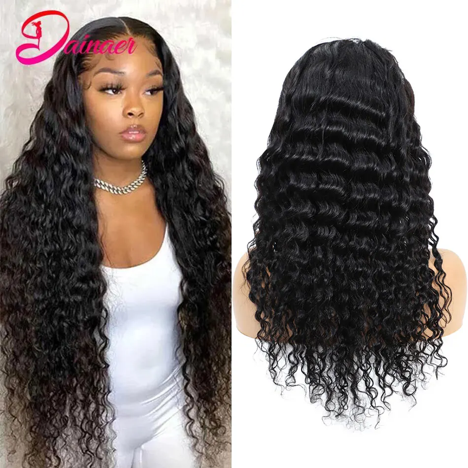 250 Density Human Hair Wigs Deep Wave 13x4 Lace Frontal Wig Brazilian Curly Lace Front Wig Pre-Plucked Deep Wave Frontal Wig