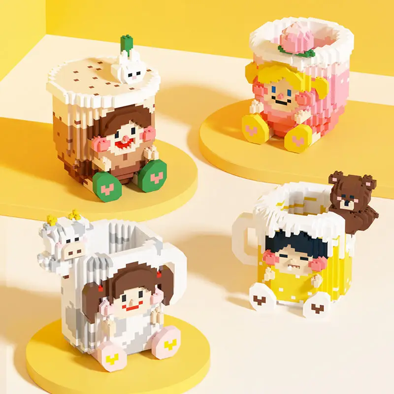 

Cartoon Micro Building Blocks Stitch Pen Container Holder Mini Diamond Brick Figures Toys for Kid Gift Milk Tea Cup Block Toy