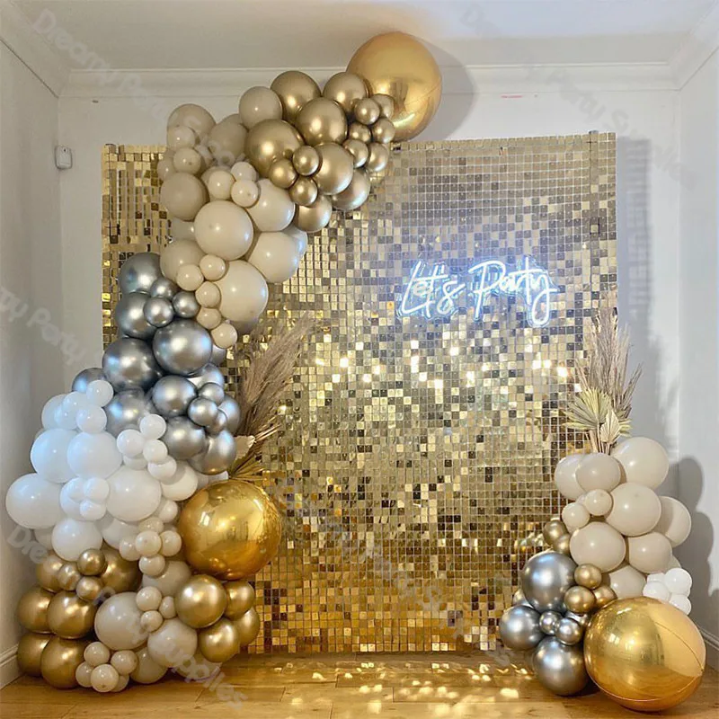 

Shinny Chrome Gold Sliver Balloons Garland Arch Beige White Ballon Arch Kit 4D Globos Birthday Decor Wedding Party Backdrops