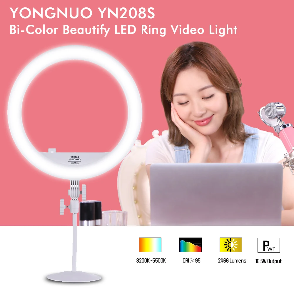 

Двухцветный СВЕТОДИОДНЫЙ светильник YONGNUO YN208S 3200K-5500K кольцевой светильник для видеосъемки красивый светильник 18,5 Вт для портрета