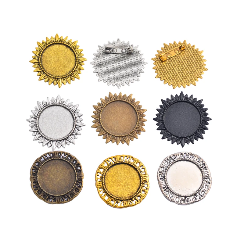 

New Fashion 5pcs 25mm Inner Size Antique Silver Plated Bronze Brooch Leaves Style Cabochon Base Setting