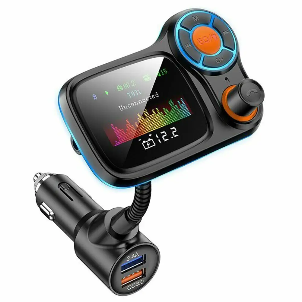 

Автомобильный MP3 плеер беспроводной Bluetooth-совместимый QC3.0 Быстрая зарядка FM-радио адаптер вызова с атмосферсветильник кой Fm-передатчик