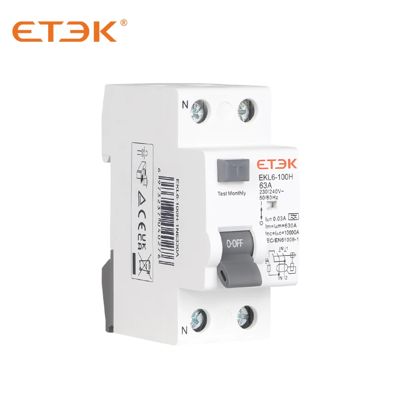 ETEK EKL6 30 мА RCD RCCB 2-полюсный тип A 10 ка 1P + N 2 P 63A постоянный ток 230 В