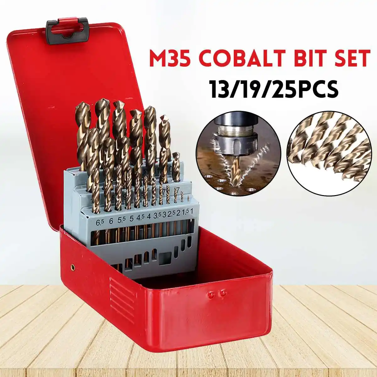 

Набор сверл кобальтовых из быстрорежущей стали, 13/19/25 шт.