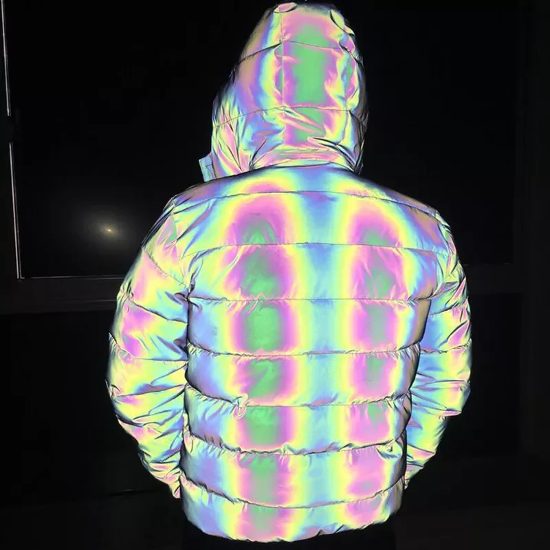 New2022 Hooded Reflective Jacket Loose Glowing Parka Winter Women Luminous Casual Coat padded Hoodies Warm Streetwear Coat