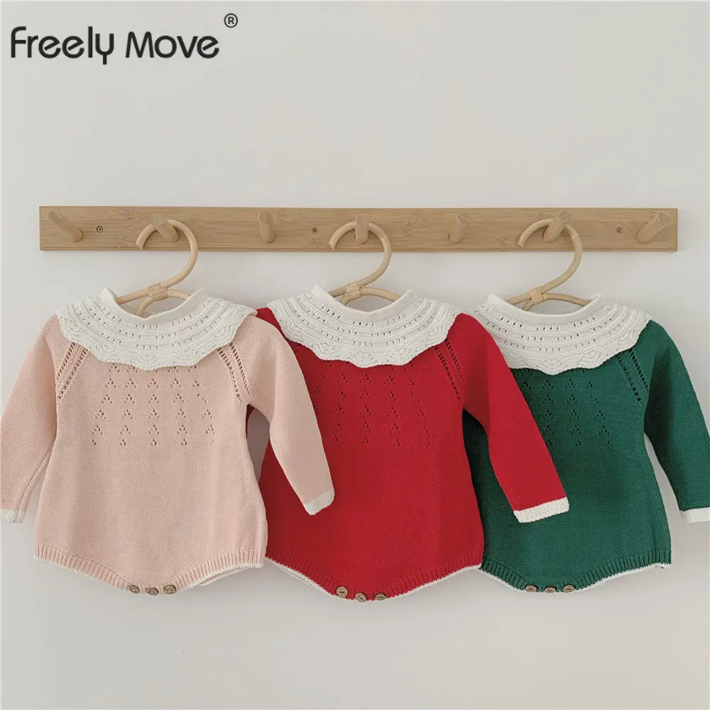 

Freely Move 2022 Autumn New Baby Girl Rompers Girl Long Sleeves Knit Patchwork Rompers Autumn Baby Girl Newborn Rompers Clothes