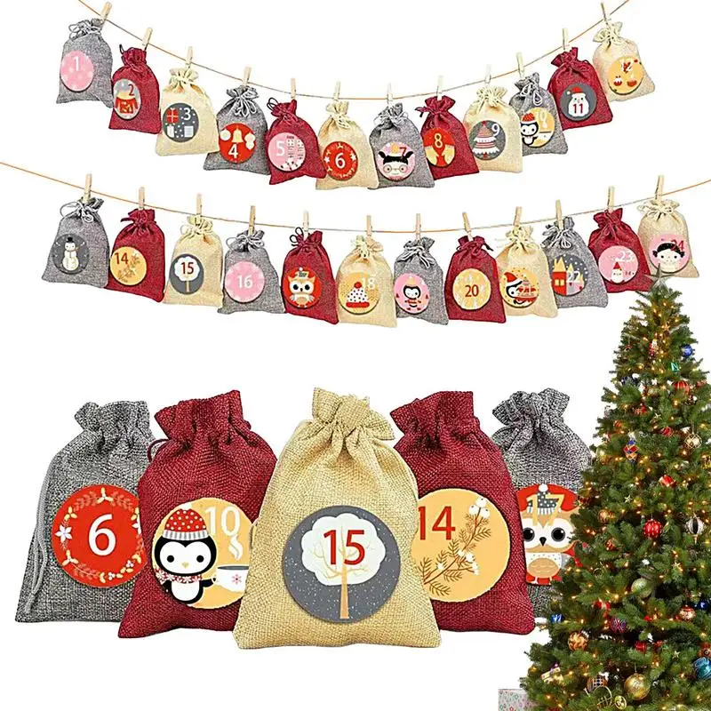 

Christmas Advent Calendar Burlap Bags Christmas Candy Gift Bags Hang Candy Gift Bags With Drawstring For Thanksgiving Wedding