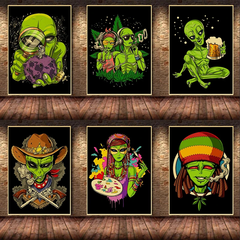 

Psychedelic Alien Space Astronaut Vintage Poster Funny Poster and Canvas Prints Mural Art Living Room Cuadros Decor Picture