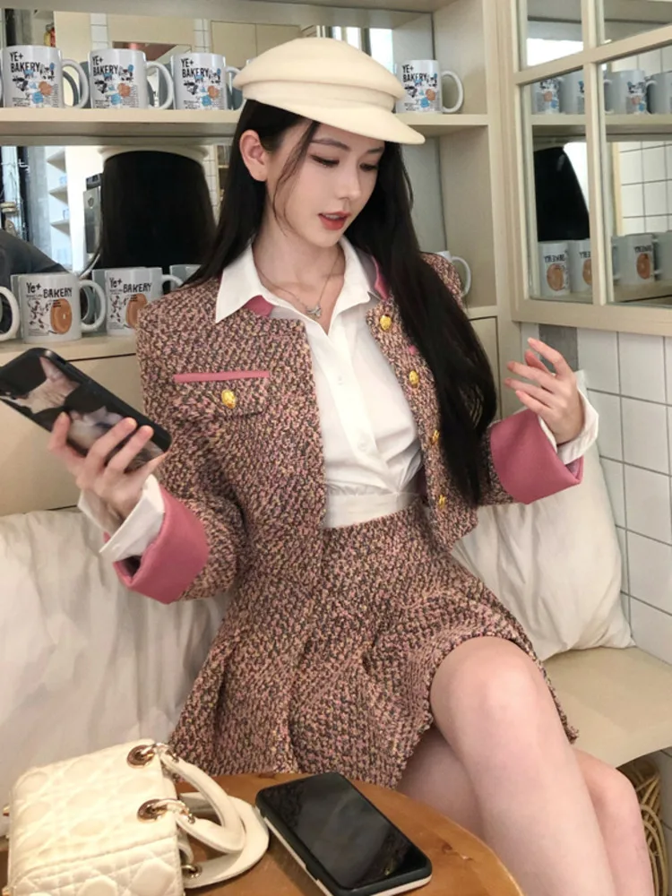 Высококачественная французская твидовая зимняя одежда женский комплект из двух