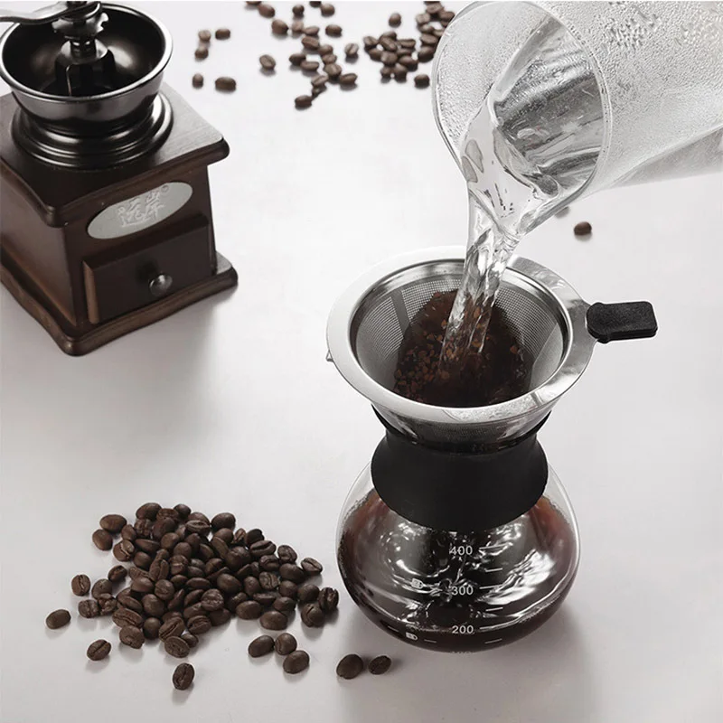 

200/400ML glass hand brewed coffee pot borosilicate glass coffee pot glass coffee pot coffee set stainless steel coffee filter