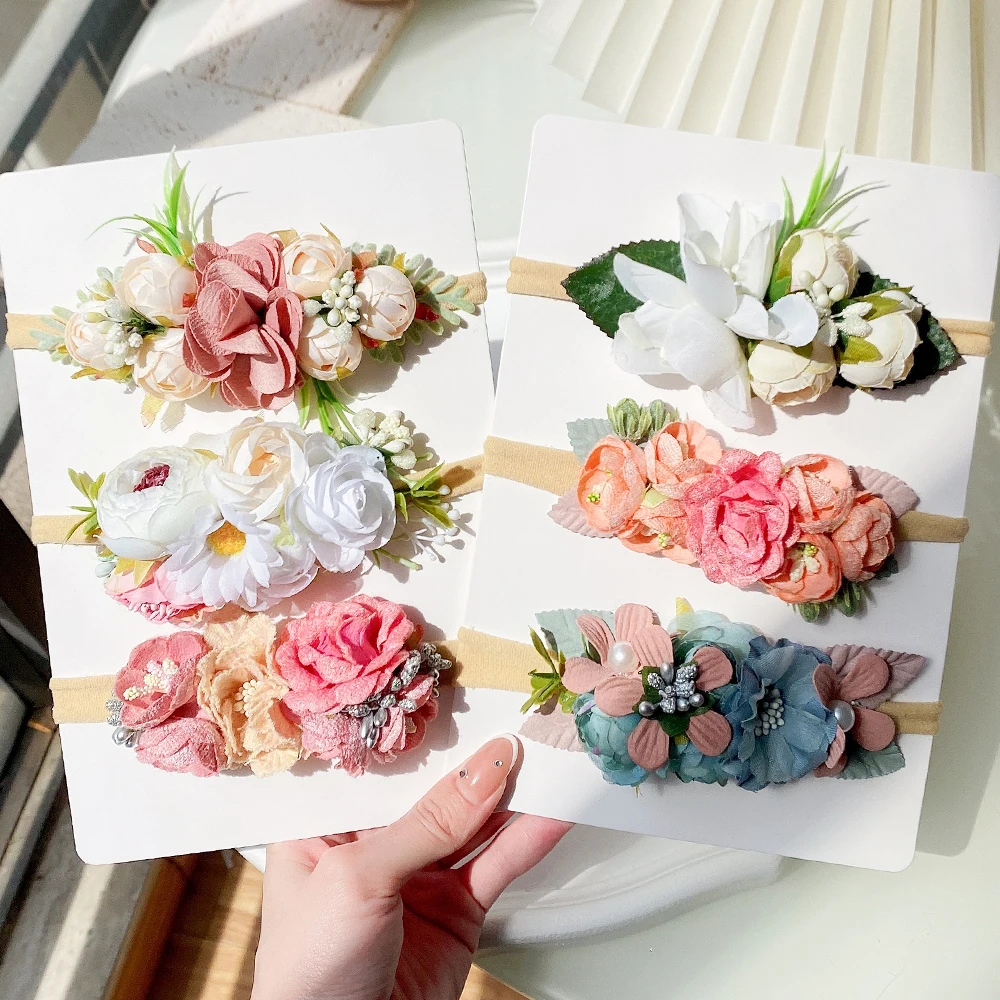 

3/4PCS Girls Artificial Flower Headband Set for Baby Floral Hair Bands Newborn Toddler Elastic Nylon Kids Headwear Accessories