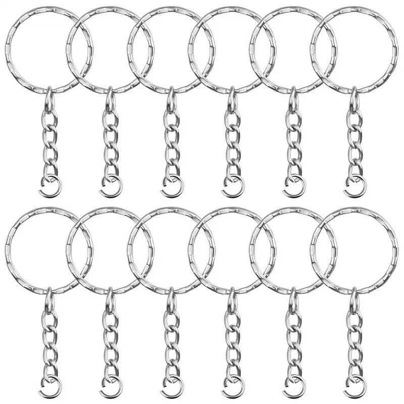 

12pcs Split Key Ring with Chain Jump Rings Split Key Ring with Chain Silver Metal Split Key Chain Ring Part with Open Jump Ring
