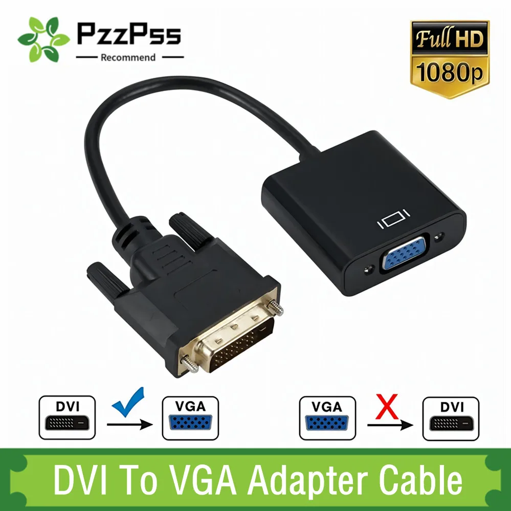 

PzzPss Full HD 1080P DVI-D DVI To VGA Adapter Video Cable Converter 24+1 25Pin to 15Pin Cable Converter For PC Computer Monitor