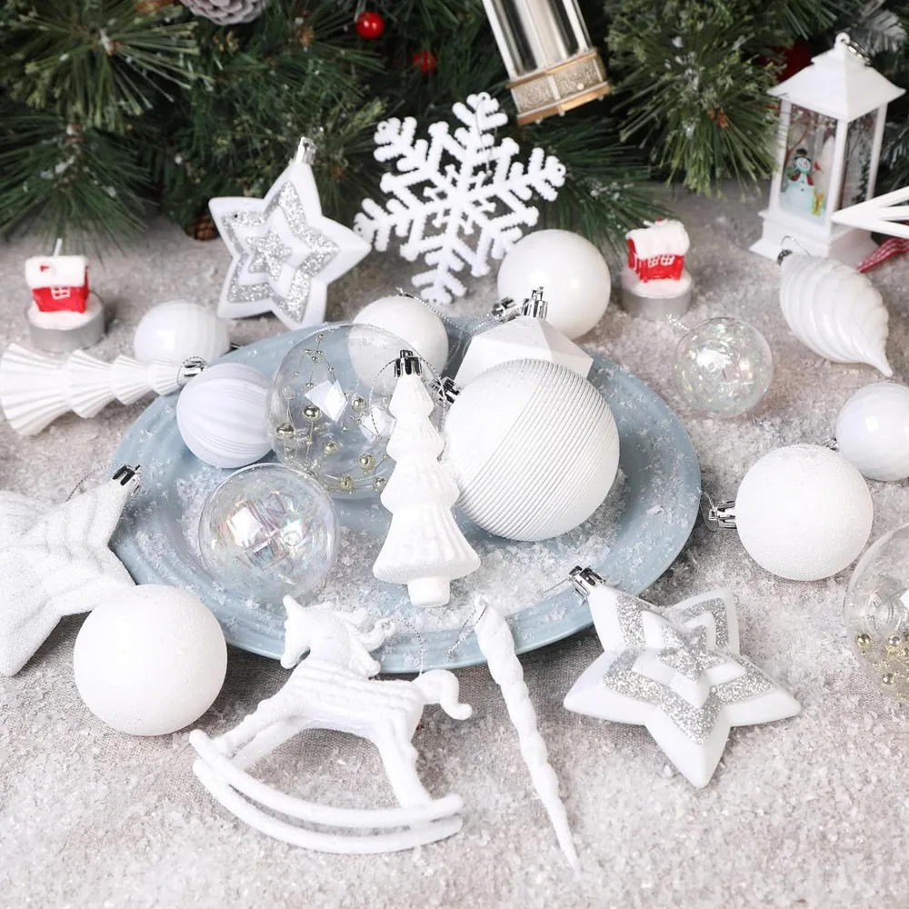 

White Christmas 2024 100pcs Christmas Balls Ornaments Set Festoon New Year's Eve Decorations Home Decoration Decor Supplies Tree