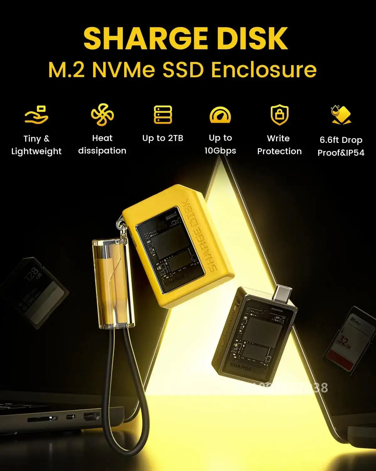 SHARGE M2 SSD Case 2230 M.2 NVMe Enclosure USB 3.2 Gen2 (10 Гбит/с) к PCI-E Внешний для ноутбука PS5 Игровая