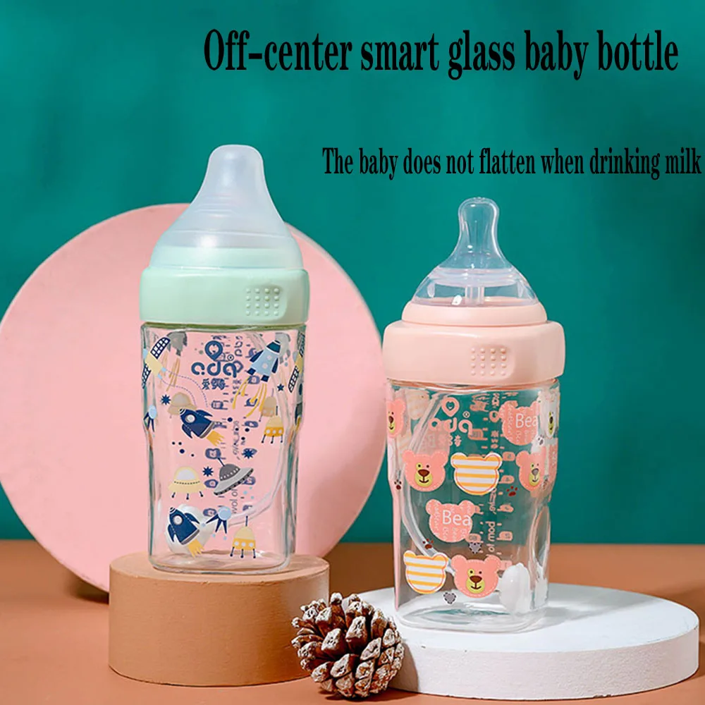 

240ml baby bottle wide diameter glass baby bottle simulates breast milk drink anti-flatulence complimentary silicone spoon
