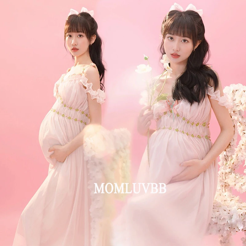MOMLUVBB Women Photography Props Japanese Korean Cute Maternity Dresses Elegant Pregnancy Dress Studio Shooting Photo Clothes