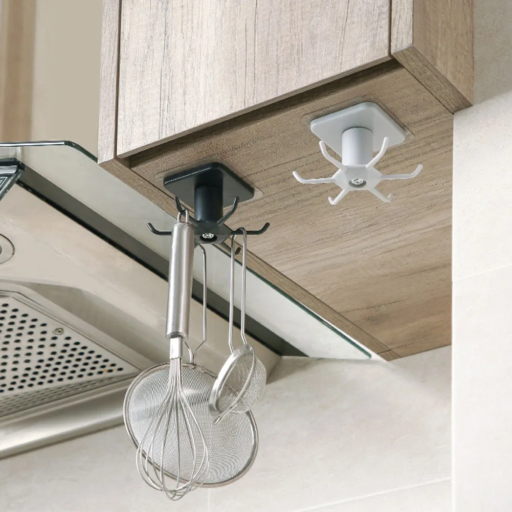 

Utensil Holder Hook 360 Rotating Kitchen Hanger Storage Oganiser Hooks Under Self Adhesive Multi-Purpose Hook