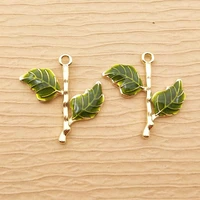 10pcs 26x27mm enamel branch leaf charm for jewelry making fashion earring pendant necklace bracelet accessories diy craft