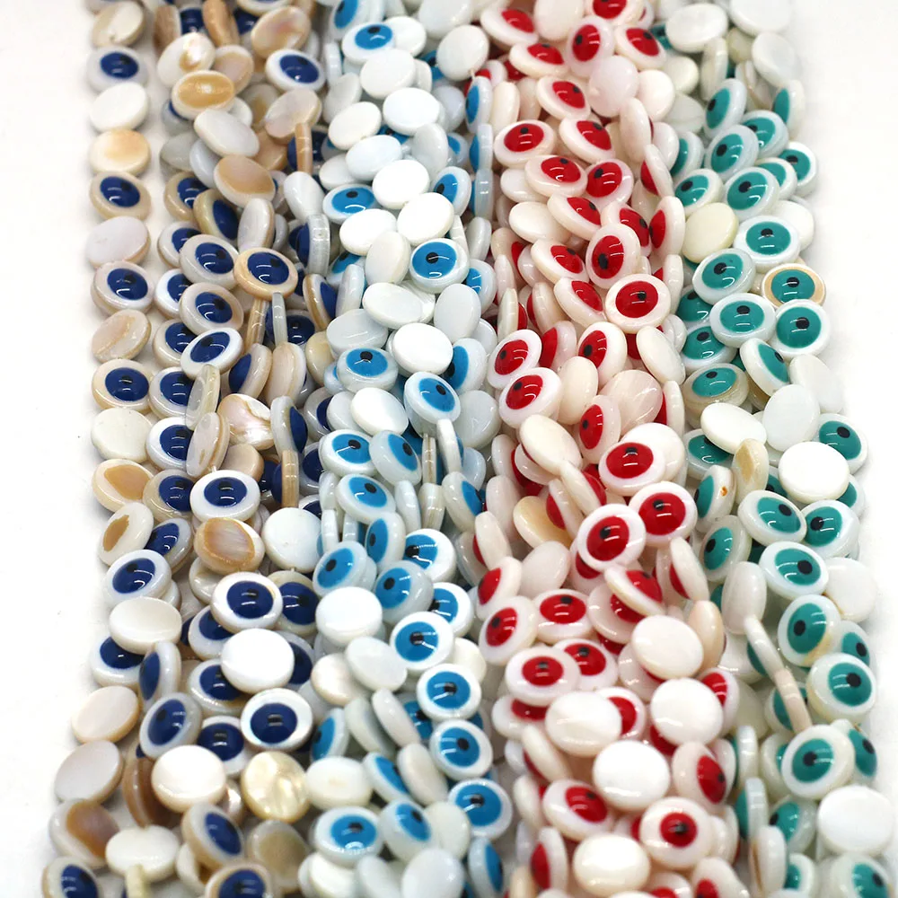 

Natural Freshwater Shell Evil Eye Beads Round Single-sided Charms Beads for Jewelry Making DIY Bracelet Necklace Accessories