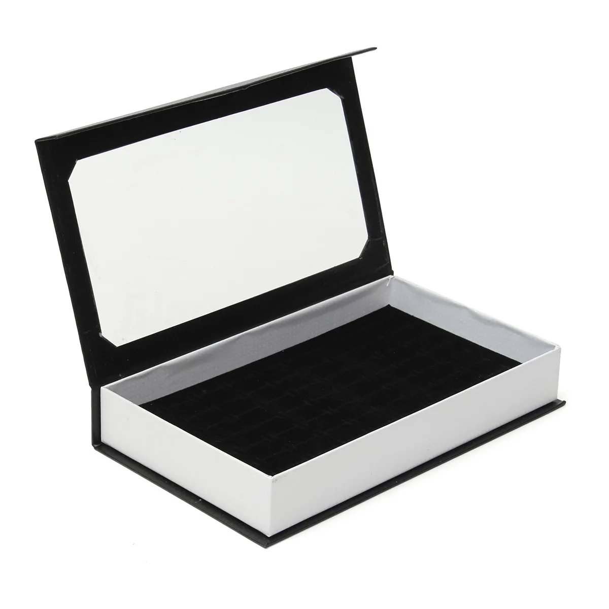 

Ящик для хранения ювелирных украшений с 72 кольцами, поднос для демонстрации, органайзер для сережек, черный контейнер для колец с крышкой