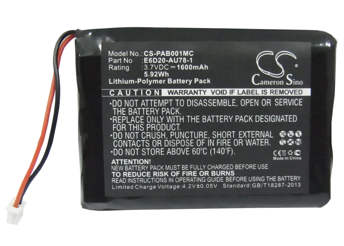 

Cameron Sino 1600mA Battery for Panasonic Arbitator Body Worn Mics E6D20-AU78-1