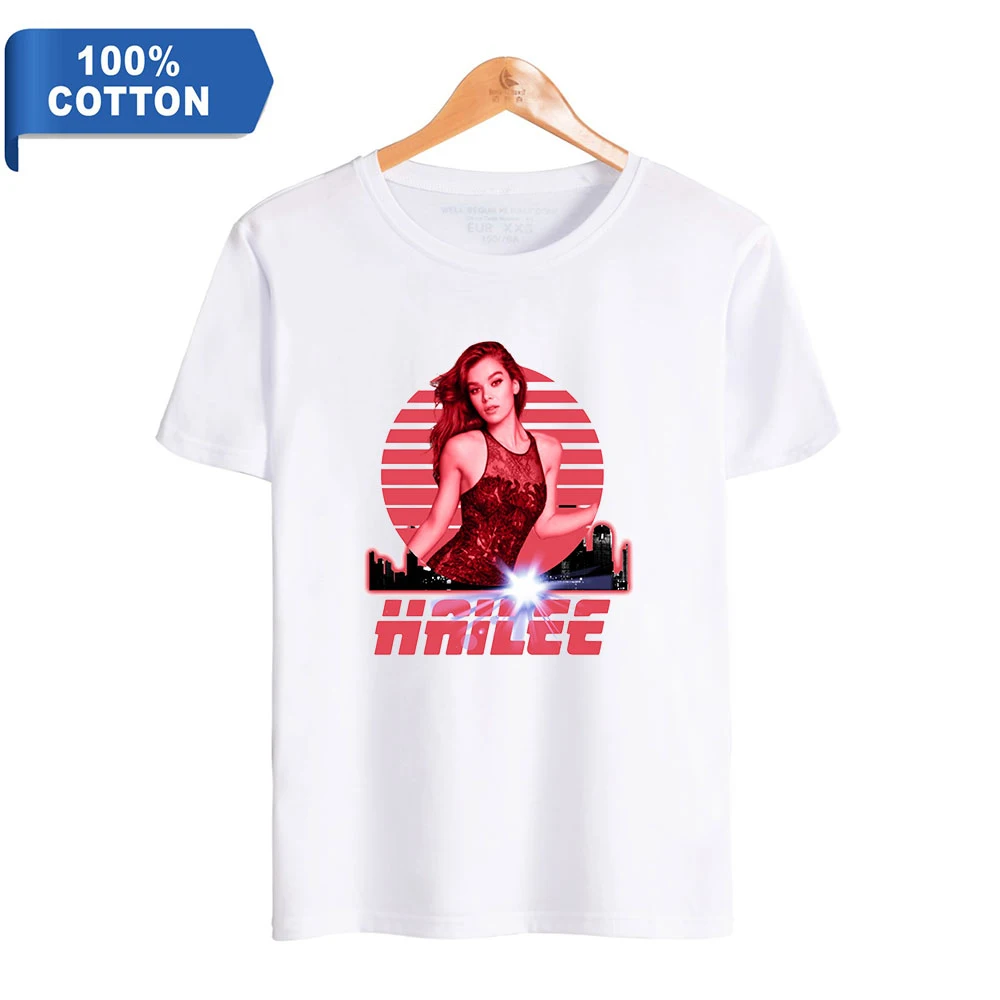 

2022, Hailee Steinfeld Merch, футболка с круглым вырезом, 100% хлопок, для женщин и мужчин, высокое качество, Harajuku, уличная одежда, известный бренд
