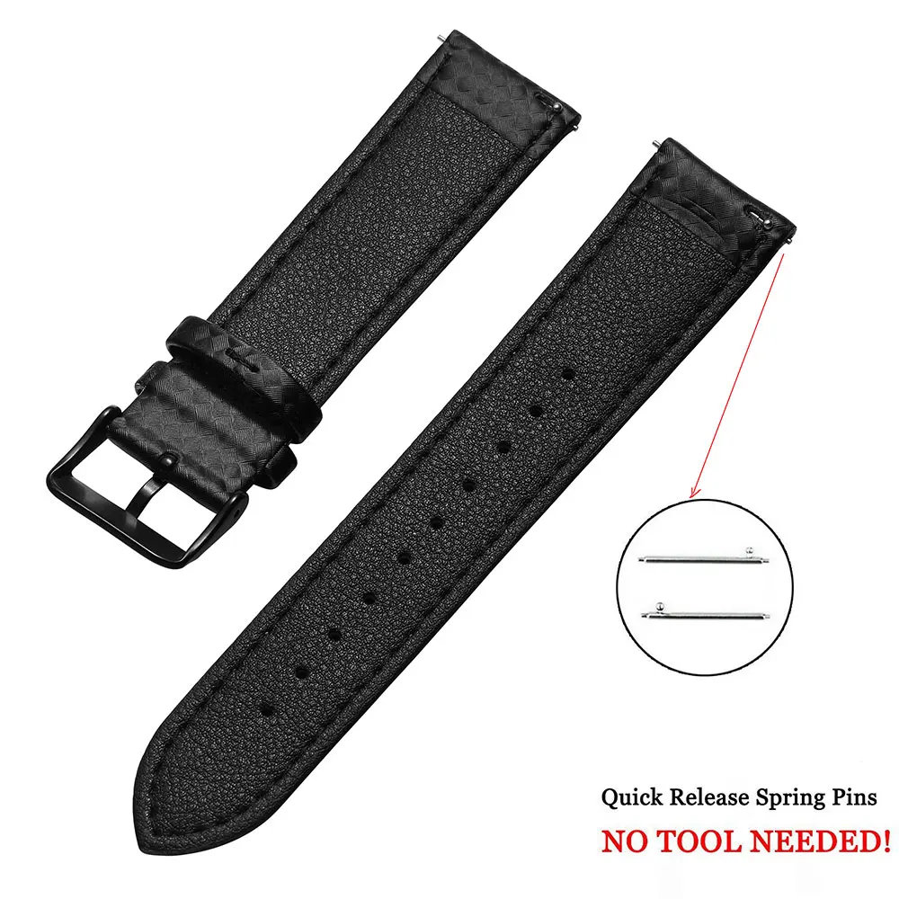 20mm 22mm Carbon Fiber Quick Release Luxury Black Leather Watch Strap Band For galaxy Gear S3 S2 Classic Width Replacement Band