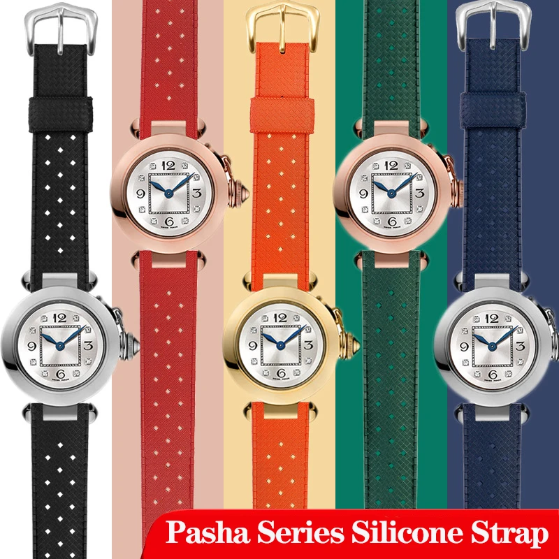 

20*12mm 22*15mm Rubber Silicone Strap for Car-tier Pasha W3108 HPI004 Notched Breathable Watchband Sports Bracelet Male Female