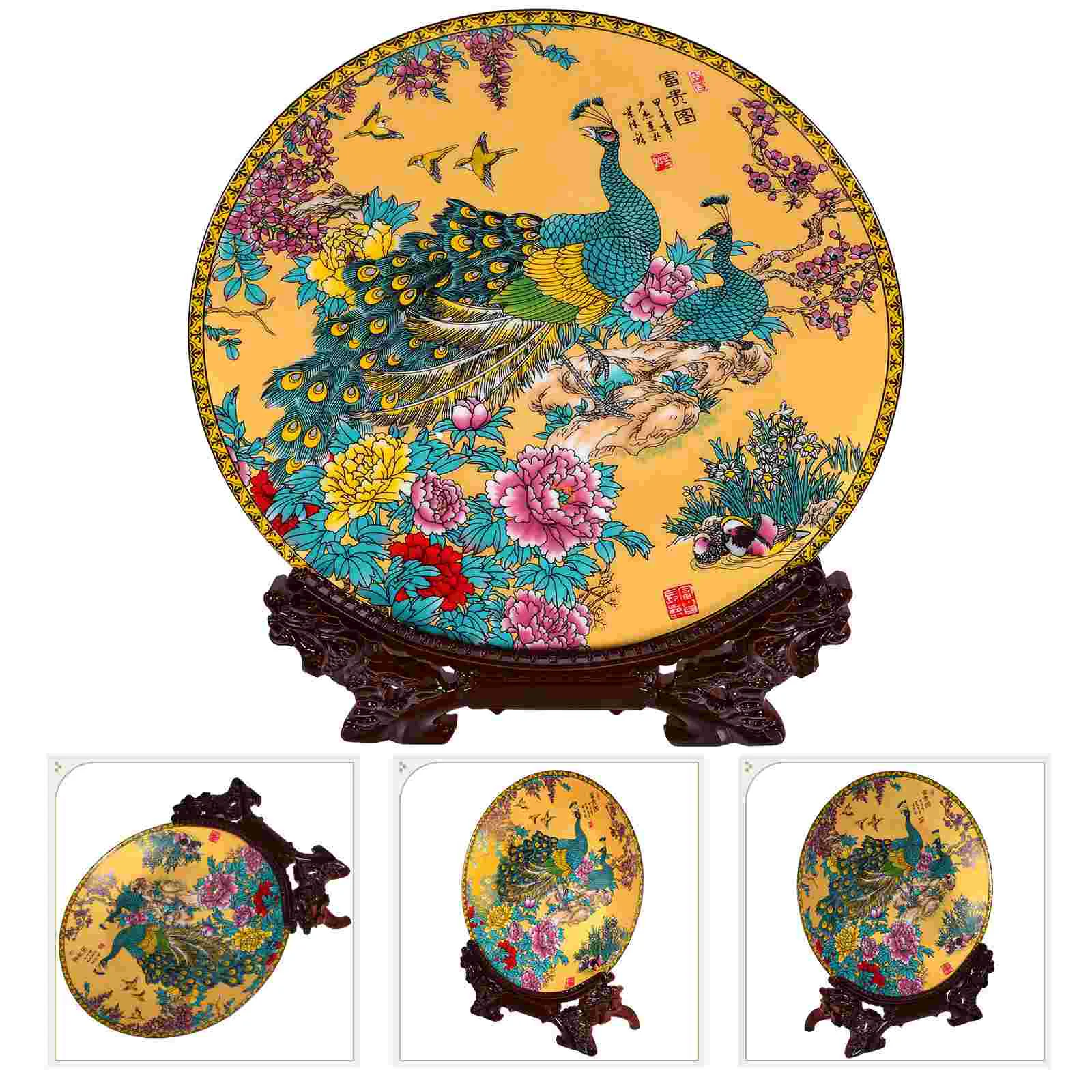 

Круглая Бытовая керамическая тарелка с подставкой и орнаментом