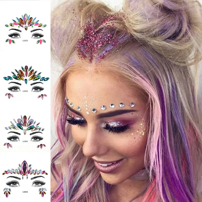 

3D Acrylic Glitter Rhinestone Temporary Sexy Face Tattoo Sticker DIY Kids Holiday Party Masquerade Body Facial Jewelry Tattoo