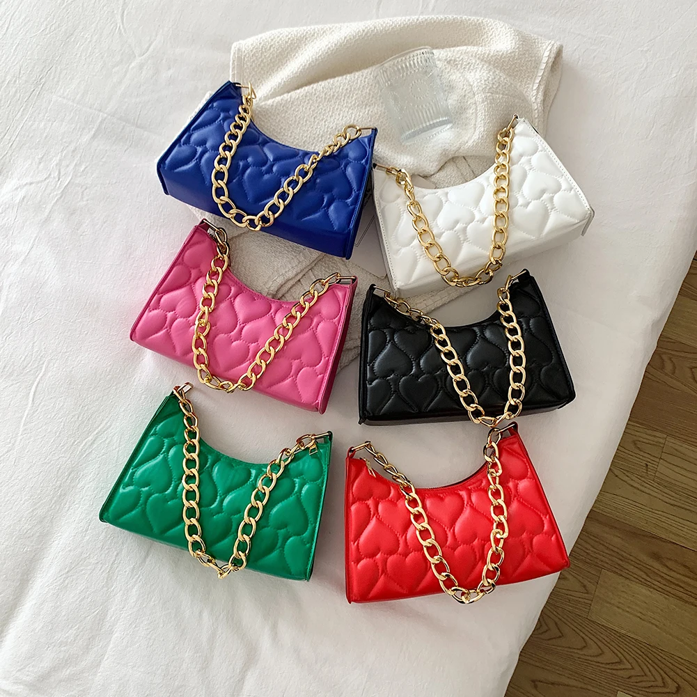 

Fashion Love Embossed Handbags New PU Leather Chain Shoulder Bag 2022 Fashion Texture Shopping Bag Zipper Embossed Underarm Bag