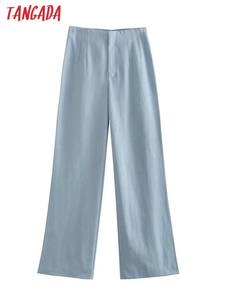 

Tangada 2022 Women Chic Blue Long Suit Pants Trousers Pockets Office Lady Elegant Business Pants 4M205
