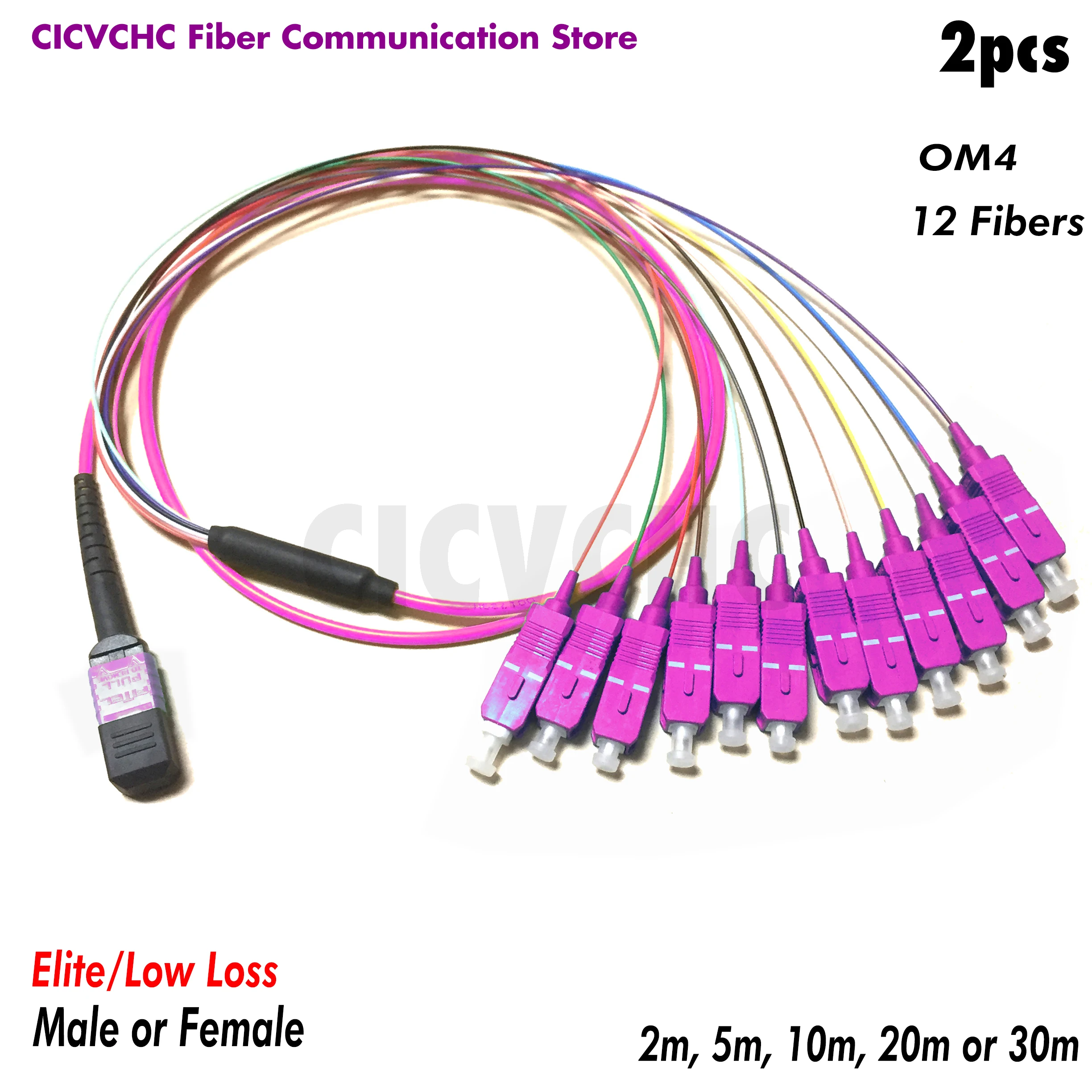 2pcs 12 fibers-MPO/UPC Fanout SC/UPC -OM4-Elite/Low loss-Male/Female with 0.9mm-2m to 30m/MPO Assembly