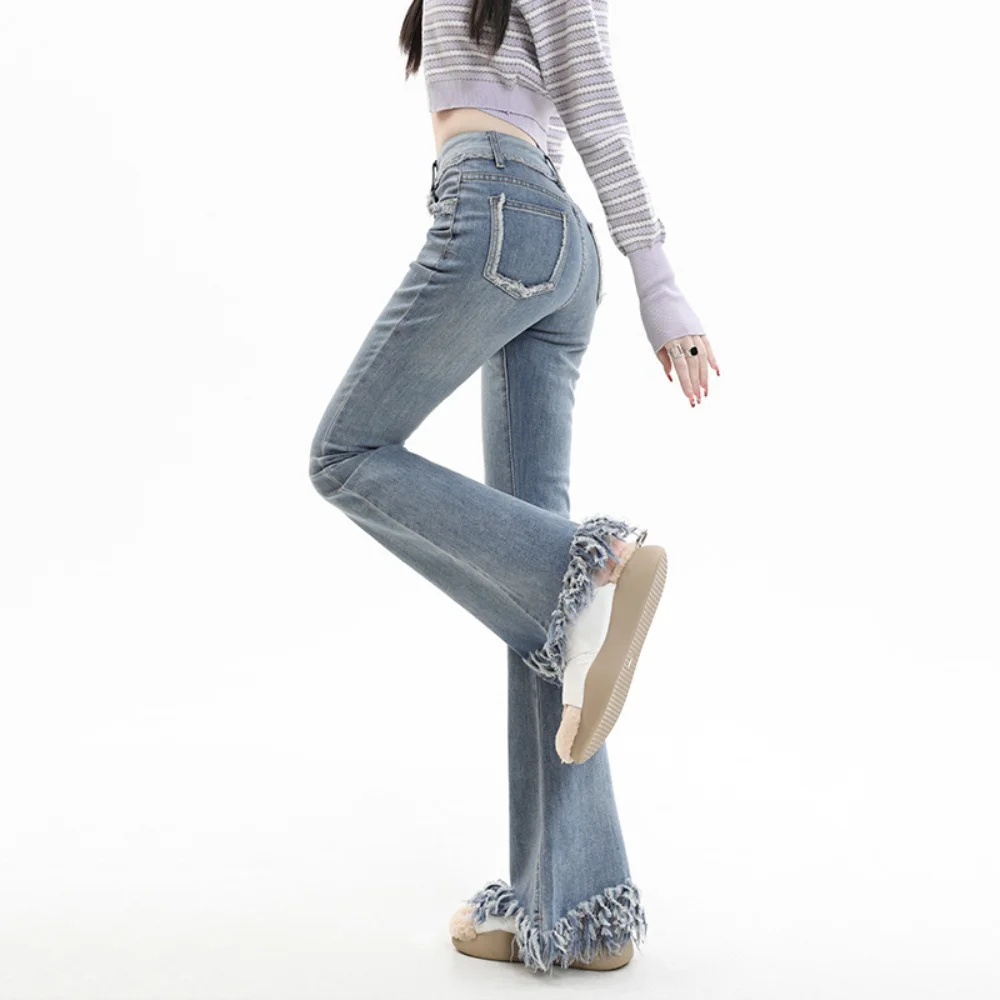 Женские винтажные джинсы Micro-La с кисточками высокая талия узкие расклешенные