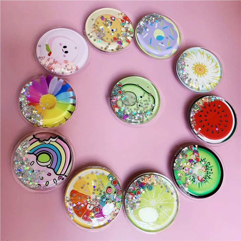 Cute Quicksand Expanding Stand Mount Phone Socket Fruits Rainbow Fold Mobile Smartphones Pocket Bracket Phone Stand Holder Girl