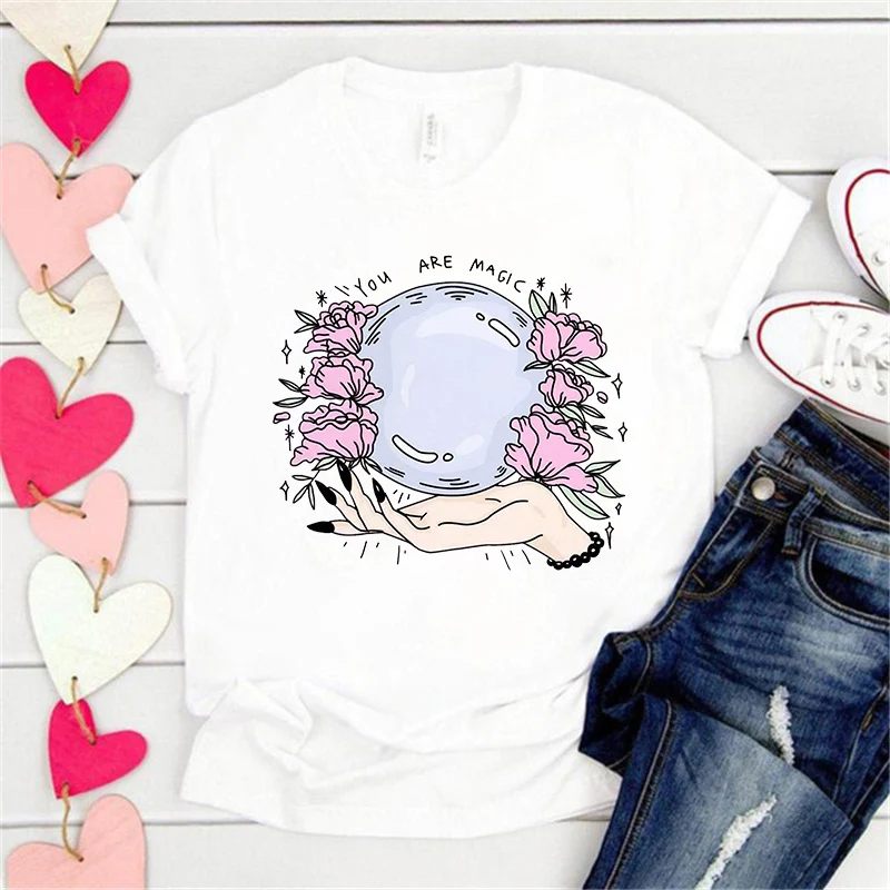 

Women T-shirts Funny crystal ball Cute Fashion Trend 90s Kawaii Tops Lady Tshirt Sweet Print fashion Clothes Female Tee T-Shirt