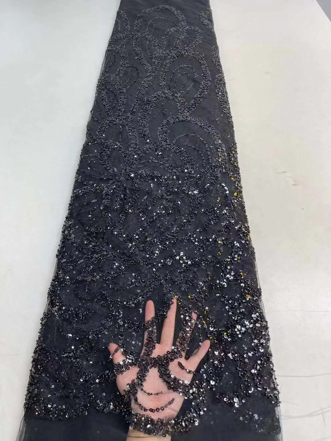 

African Lace Fabric 2022 High Quality French Mesh Lace Fabric With Sequins Beads Nigerian Lace Fabrics For Wedding Dress