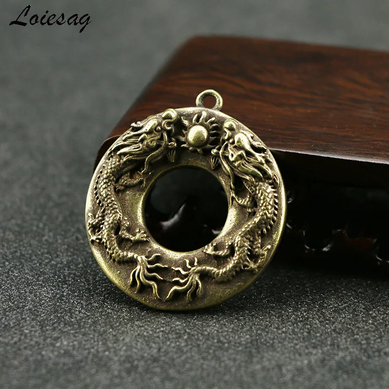 

Antique Collection Of Ancient Bronzes Pure Copper Double Dragon Playing With Beads Safety Buckle Pendant Men's And Women's