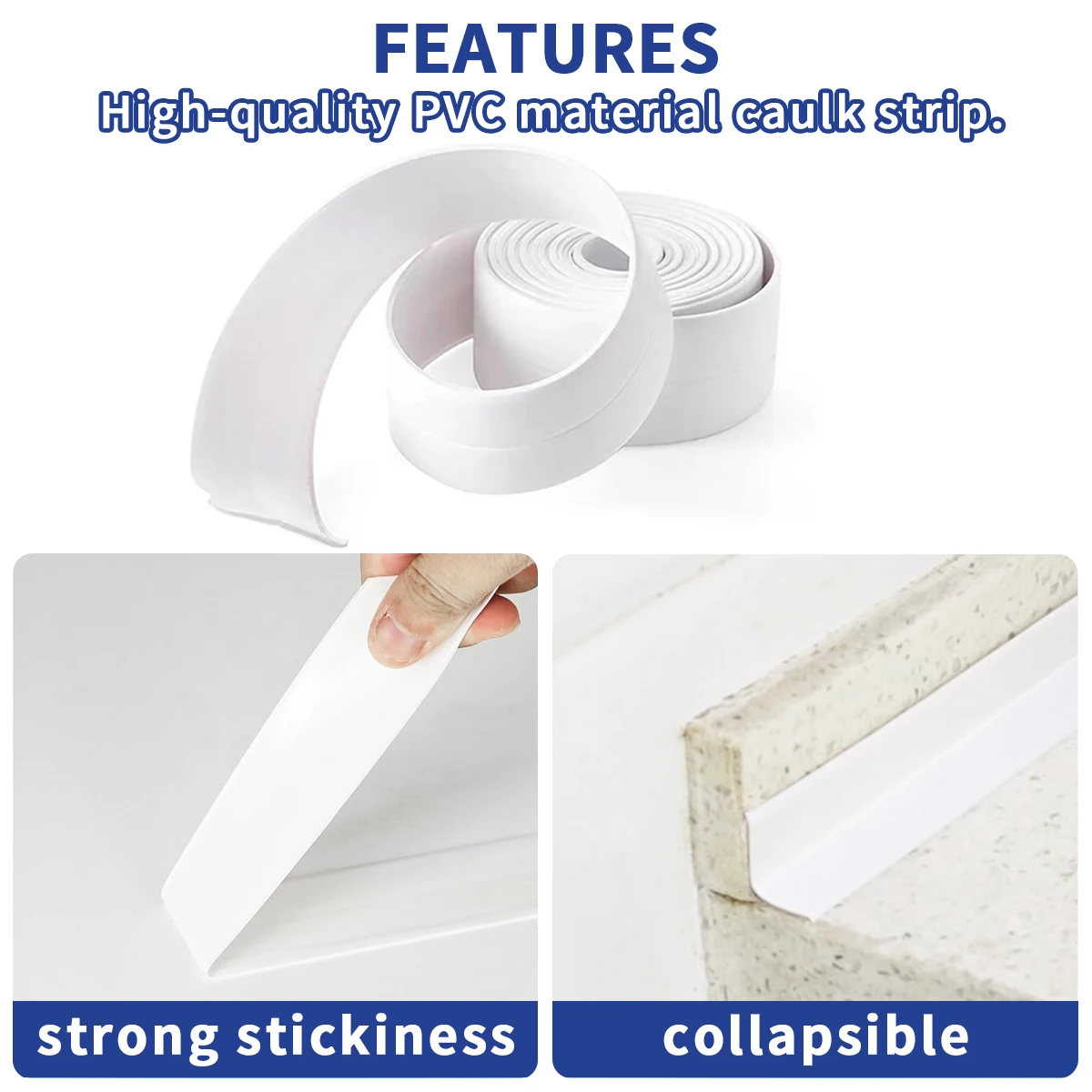 Уплотнительная лента из ПВХ белая водонепроницаемая для ванной комнаты туалета